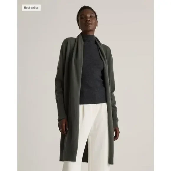 Quince Mongolian Cashmere Duster Cardigan Moss Size M NWT - Picture 2 of 8